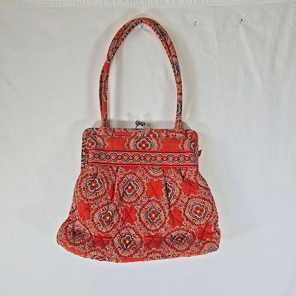 Vera Bradley Alice Shoulder Bag in Paprika Orange Print Kisslock Clasp Closure